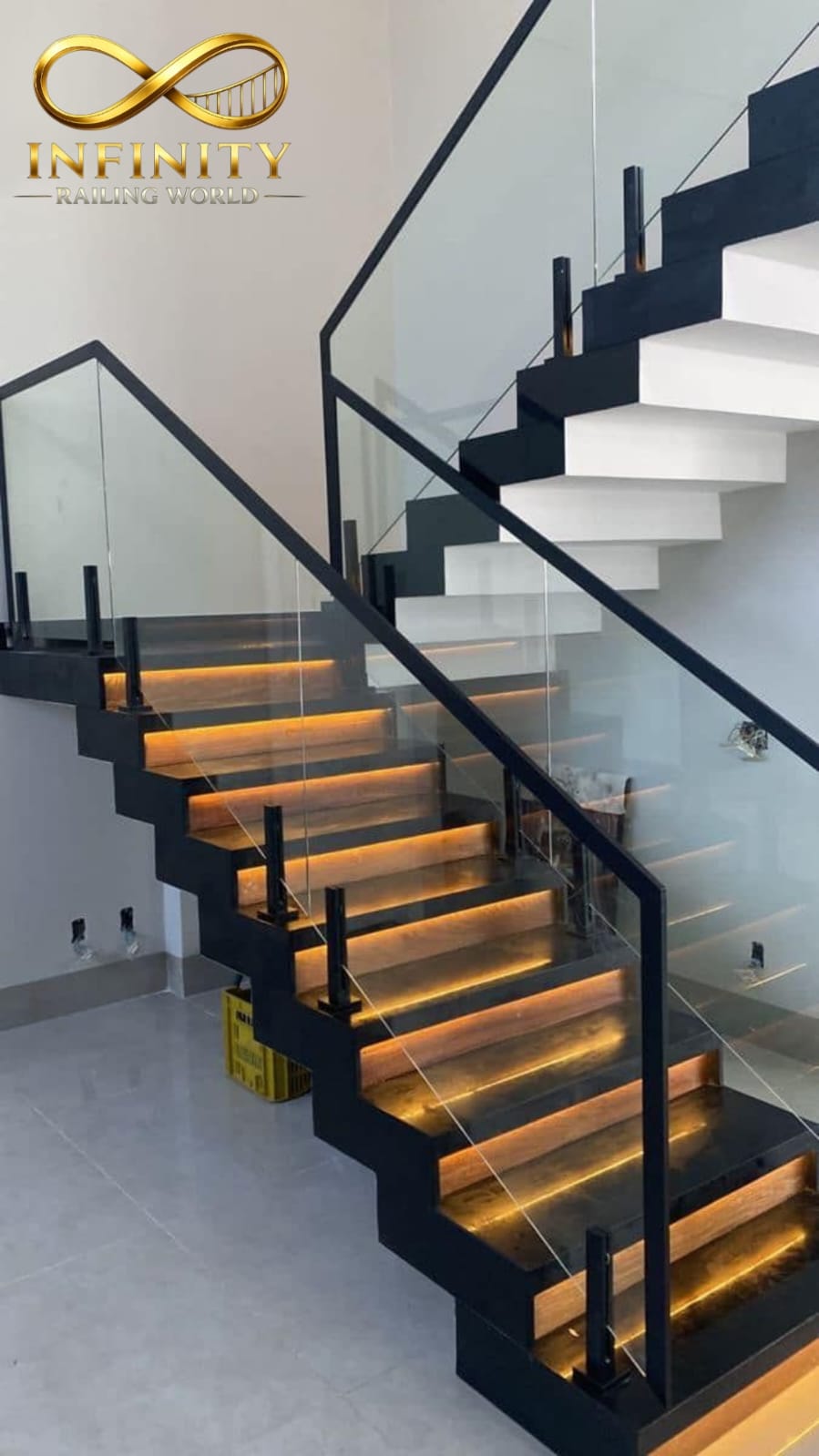 Illuminated LED handrail glowing at night